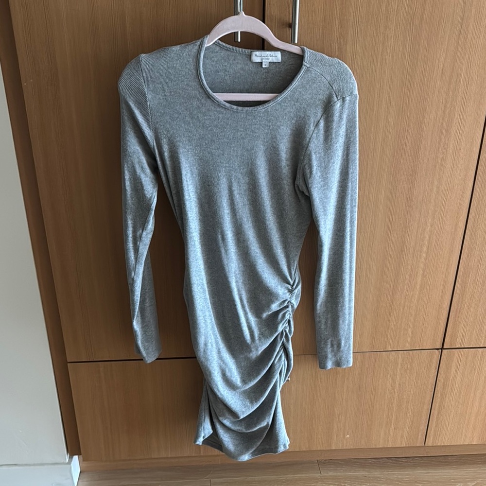 Anthropologie Gray Long Sleeve Ruched Dress medium